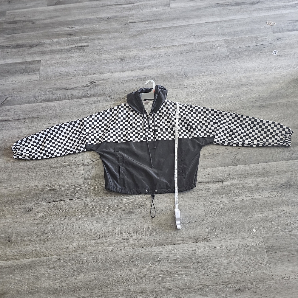 No Boundaries Juniors' Size M checkerboar Print Solid Popover Windbreaker Jacket - Picture 4 of 6